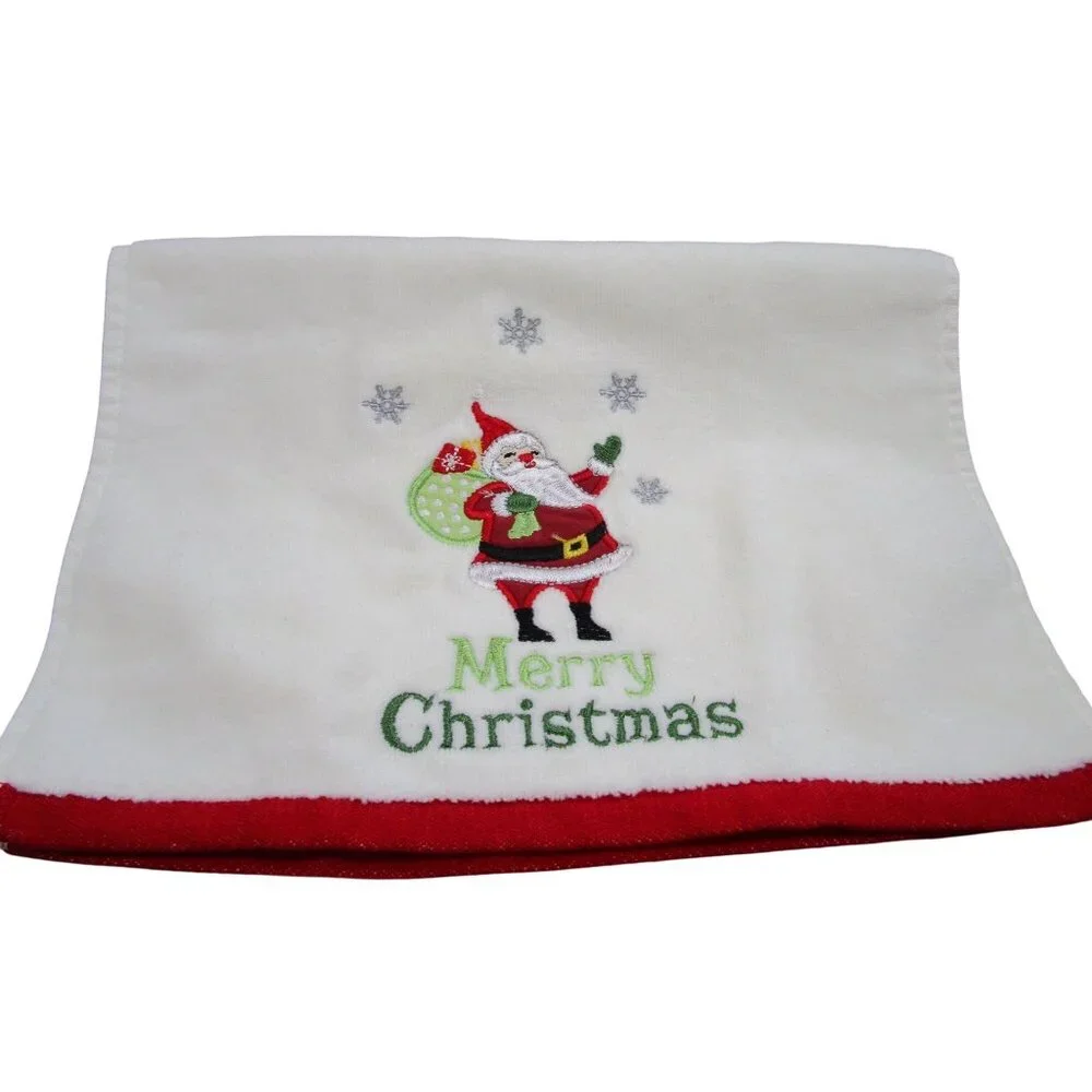 Merry Christmas Santa Embroidered Holiday Hand Towel Jinglis and Joy EUC